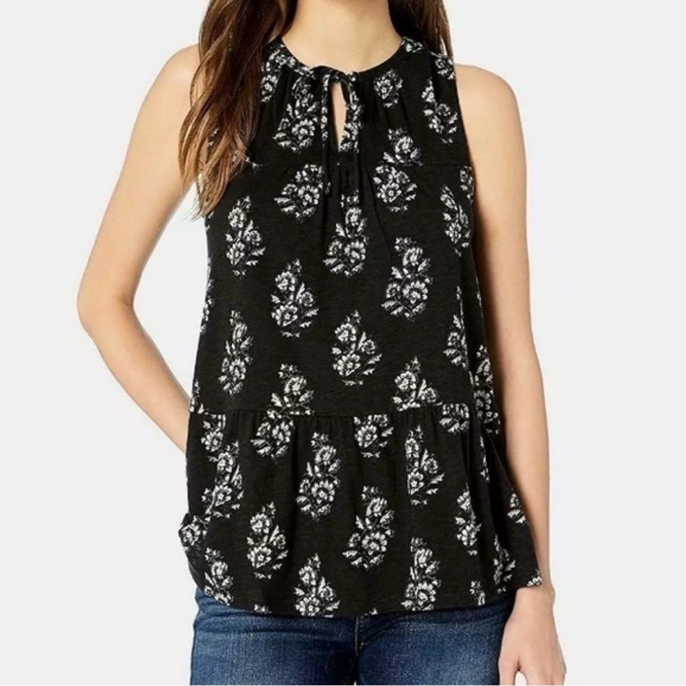 Lucky Brand Black and White Floral Patterned Blouse